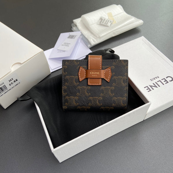 TRIOMPHE Celine Small Strap Wallet Tan Canvas&Cowhile