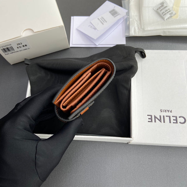 TRIOMPHE Celine Small Strap Wallet Tan Canvas&Cowhile