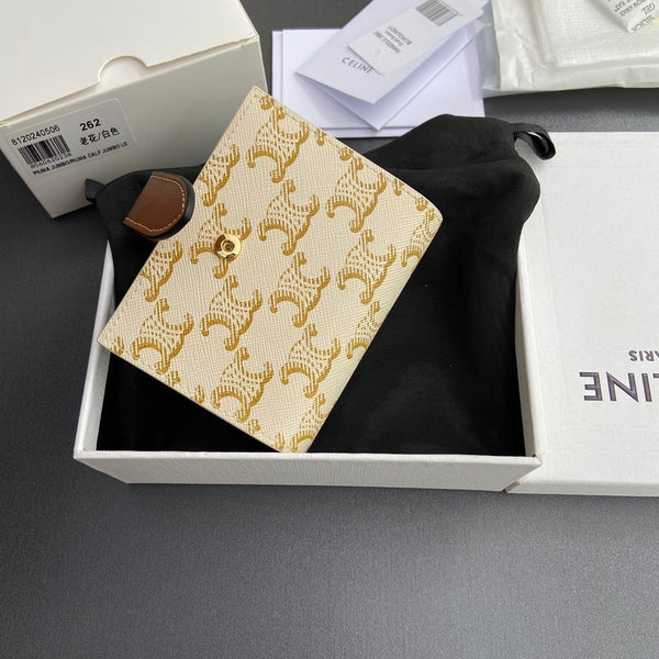 TRIOMPHE Celine Small Strap Wallet Beige Canvas&Cowhile