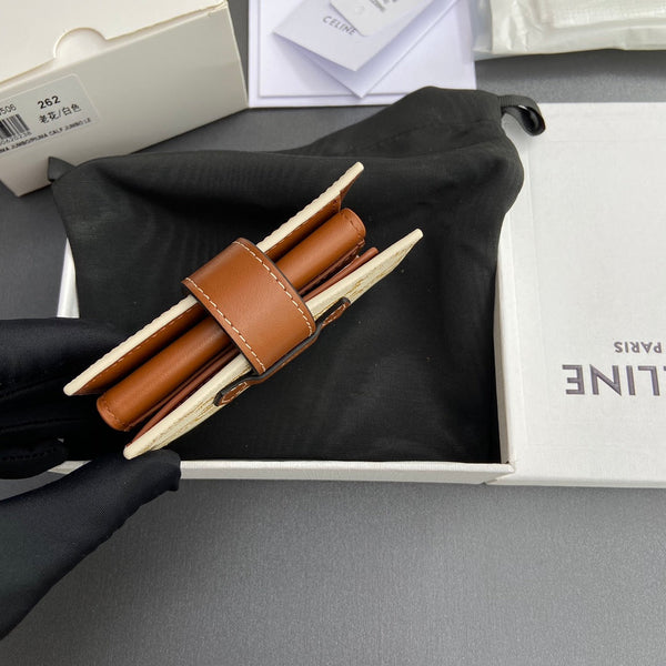 TRIOMPHE Celine Small Strap Wallet Beige Canvas&Cowhile