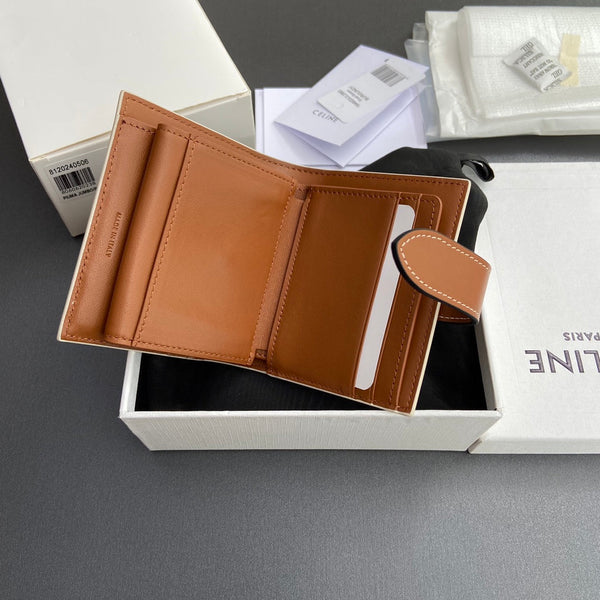 TRIOMPHE Celine Small Strap Wallet Beige Canvas&Cowhile