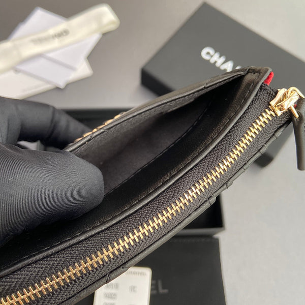 CC 19 Zipper Card Holder Black Sheepskin GHW 234760