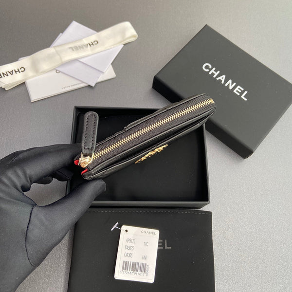 CC 19 Zipper Card Holder Black Sheepskin GHW 234760