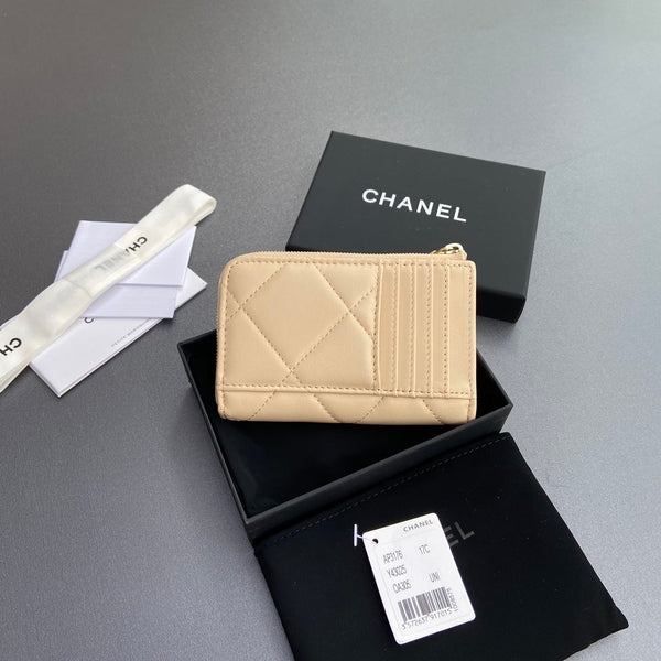 CC 19 Zipper Card Holder Beige Sheepskin GHW 234762