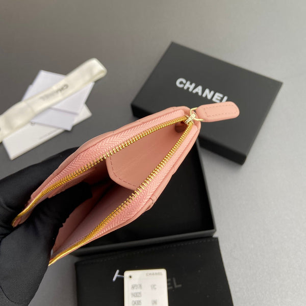 CC 19 Zipper Card Holder Pink Sheepskin GHW 234764