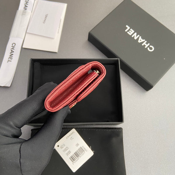 CC Zipper Flap Card Holder Red Caviar GHW 234655