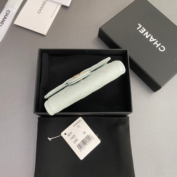 CC Zipper Flap Card Holder Light Blue Caviar GHW 234657