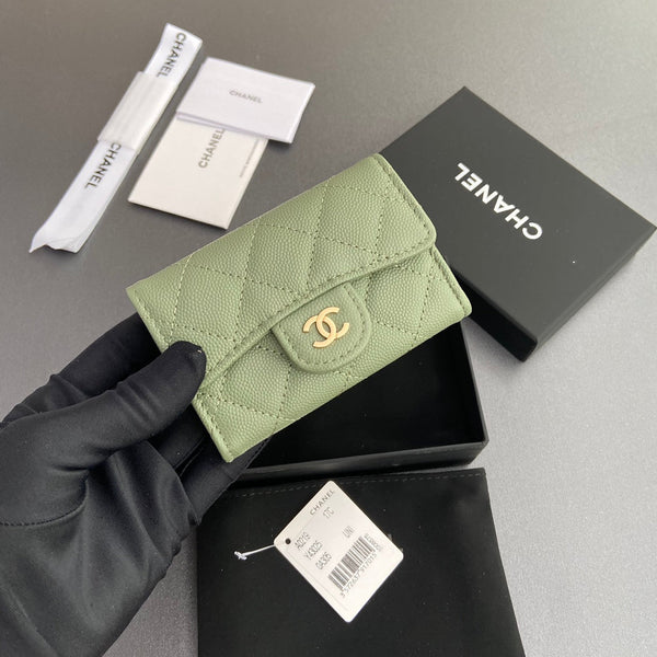 CC Zipper Flap Card Holder Olive Green Caviar GHW 234659