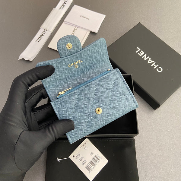 CC Zipper Flap Card Holder Blue Caviar GHW 234661