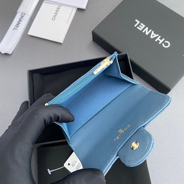 CC Zipper Flap Card Holder Blue Caviar GHW 234661