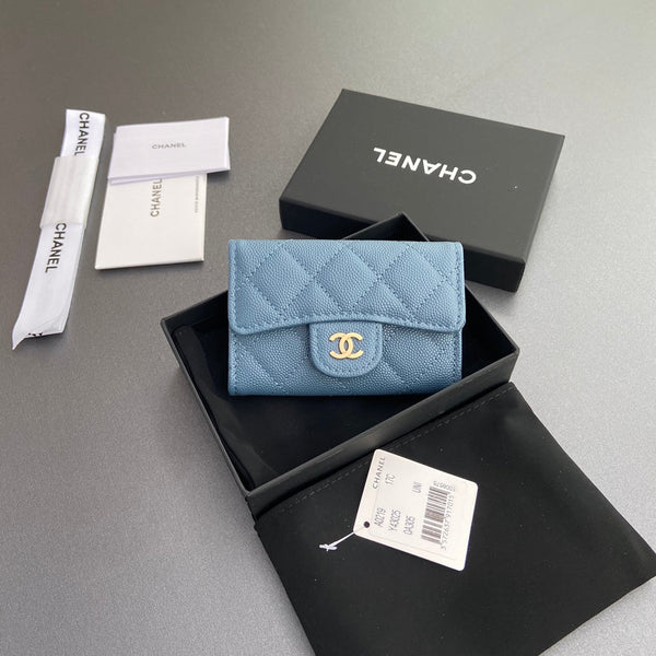 CC Zipper Flap Card Holder Blue Caviar GHW 234661
