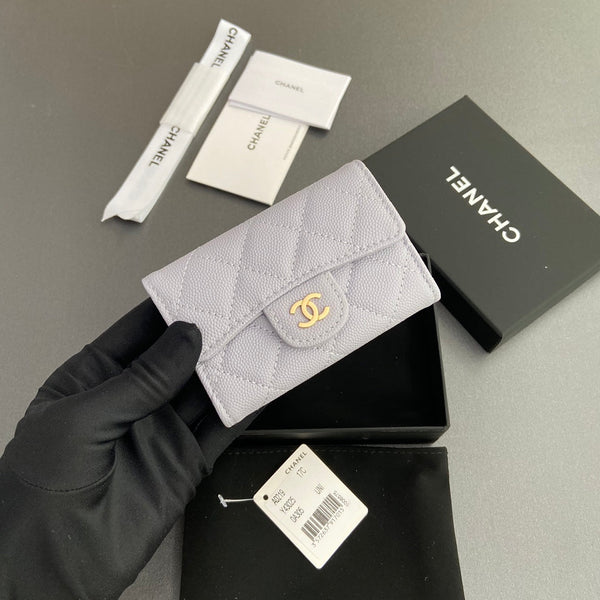 CC Zipper Flap Card Holder Light Purple Caviar GHW 234665