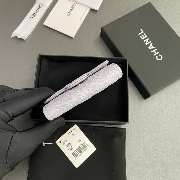 CC Zipper Flap Card Holder Light Purple Caviar GHW 234665