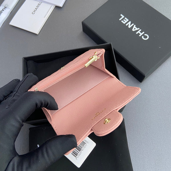 CC Zipper Flap Card Holder Light Pink Caviar GHW 234667