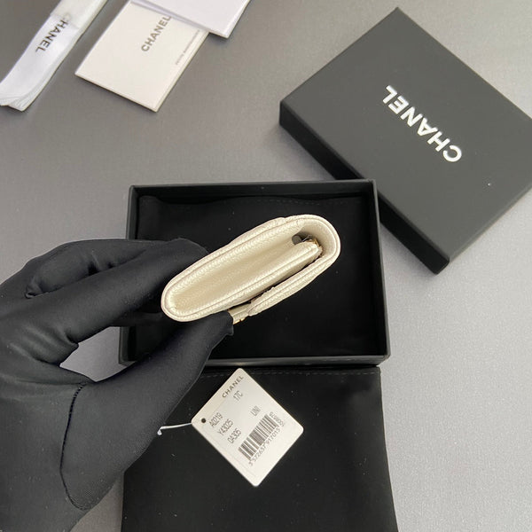 CC Zipper Flap Card Holder White Caviar GHW 234669