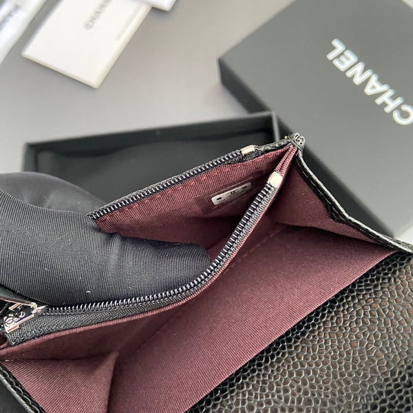CC Zipper Flap Card Holder Black Caviar Sliver Steel 234671