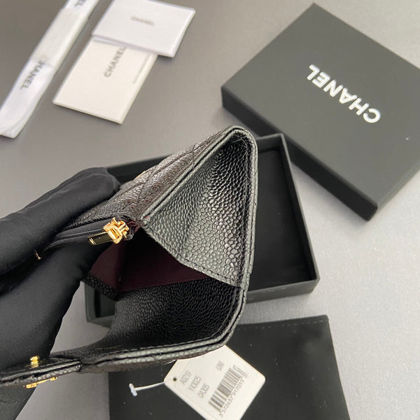 CC Zipper Flap Card Holder Black Caviar GHW 234673