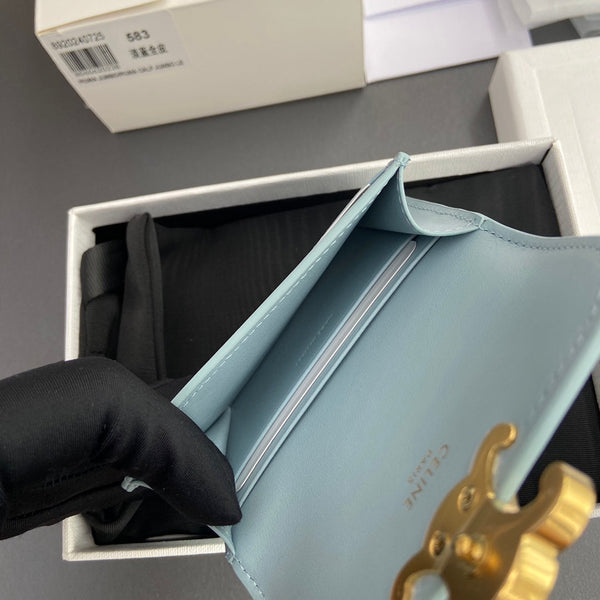 TRIOMPHE 10i583 Flap Card Holder Blue Shiny Cowhide