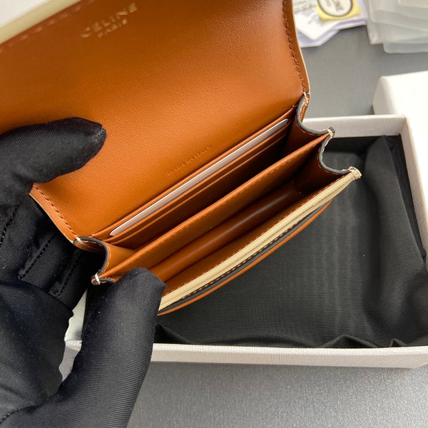 TRIOMPHE 24 Origami Business Card Holder Beige Canvas&Cowhile