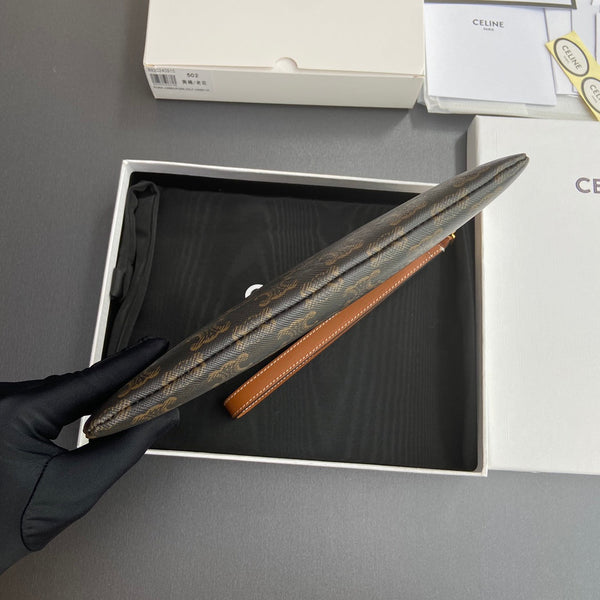 TRIOMPHE Celine Print Small Pouch Tan Cowhide&Canvas