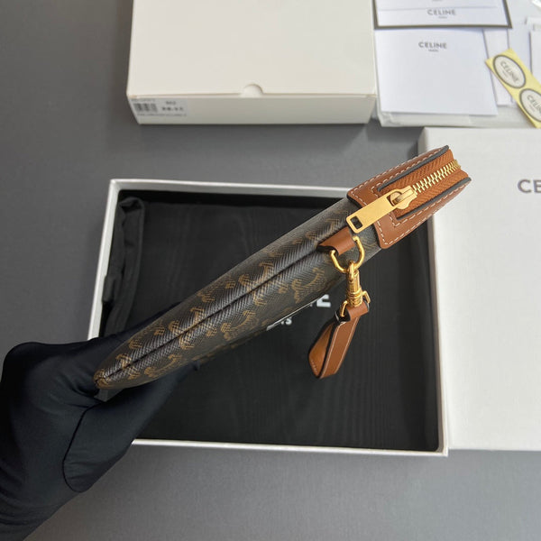 TRIOMPHE Celine Print Small Pouch Tan Cowhide&Canvas