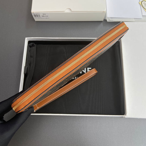 TRIOMPHE Celine Print Small Pouch Tan Cowhide&Canvas