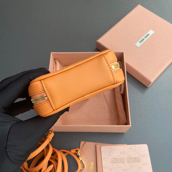 Miu 11 Orange Beau Leather Micro Bag 240361