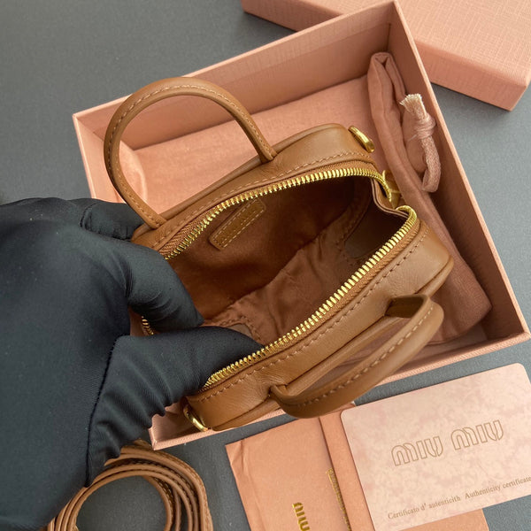 Miu 11 Cognac Beau Leather Micro Bag 240363