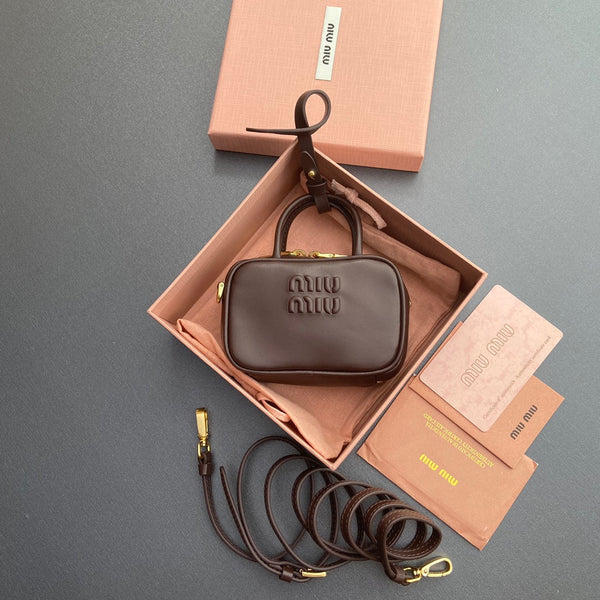 Miu 11 Chocolate Beau Leather Micro Bag 240365