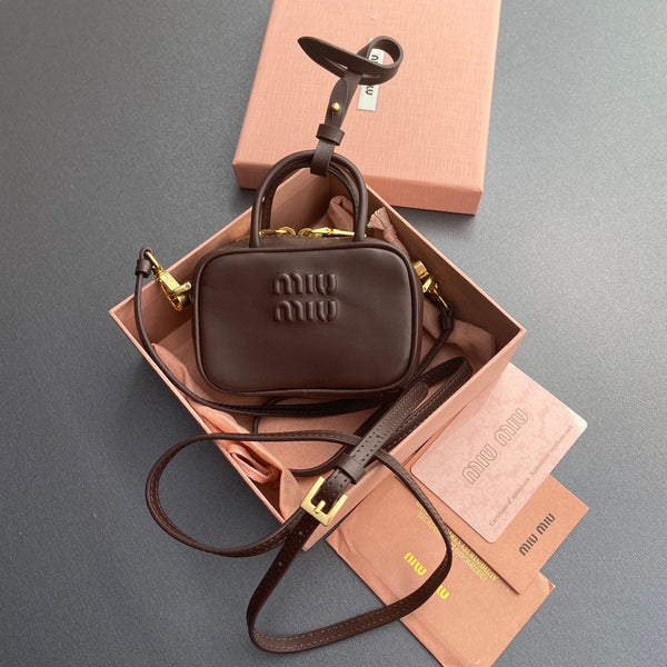 Miu 11 Chocolate Beau Leather Micro Bag 240365
