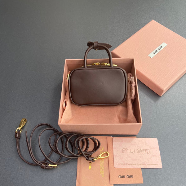 Miu 11 Chocolate Beau Leather Micro Bag 240365
