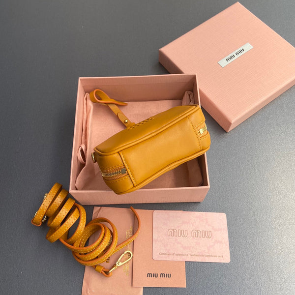 Miu 11 Happy Orange Beau Leather Micro Bag 240369