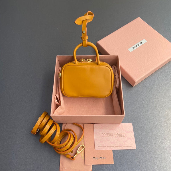 Miu 11 Happy Orange Beau Leather Micro Bag 240369