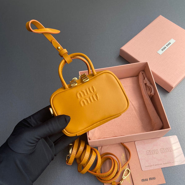 Miu 11 Happy Orange Beau Leather Micro Bag 240369