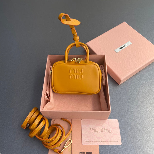 Miu 11 Happy Orange Beau Leather Micro Bag 240369