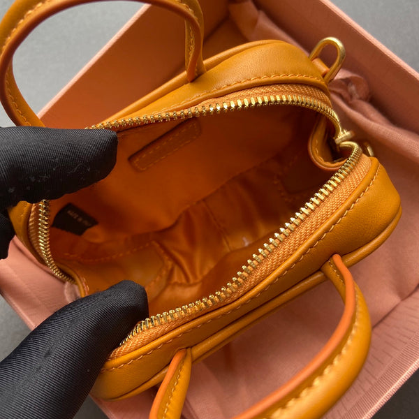 Miu 11 Happy Orange Beau Leather Micro Bag 240369