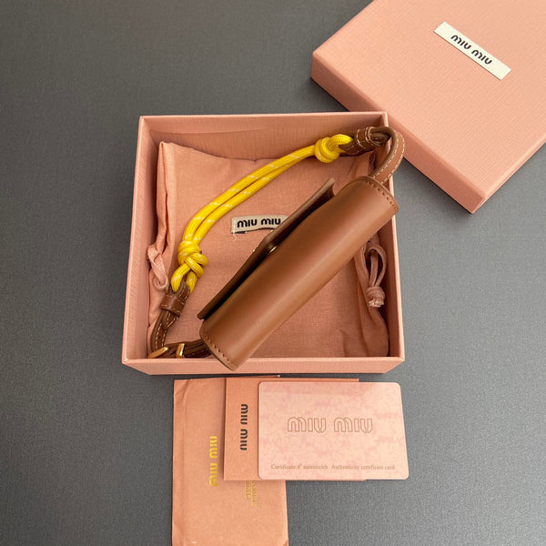 Miu Logo Wallet On A Chain 10.5 Lettering Cognac Calfskin 240404