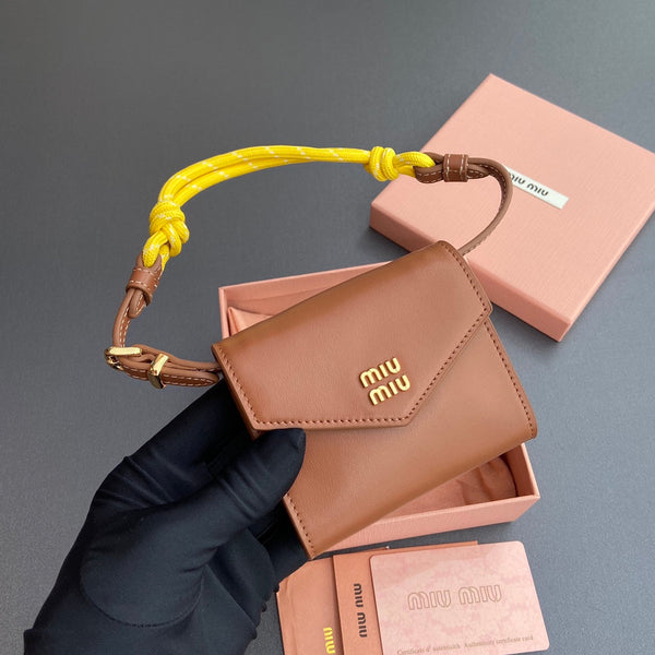 Miu Logo Wallet On A Chain 10.5 Lettering Cognac Calfskin 240404