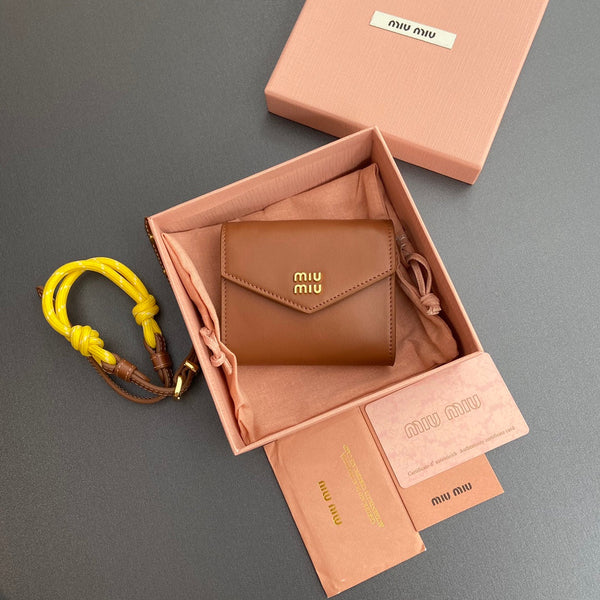 Miu Logo Wallet On A Chain 10.5 Lettering Cognac Calfskin 240404