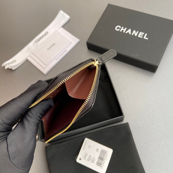 CC Hook & Chain Zipper Card Holder Black Caviar GHW 234733