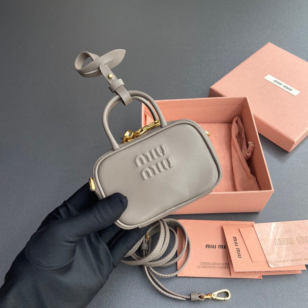 Miu 11 Grey Beau Leather Micro Bag 240371