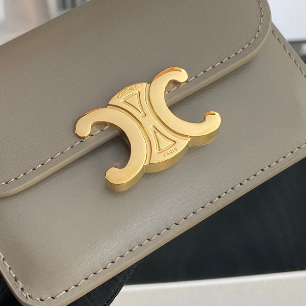 TRIOMPHE 10i583 Flap Card Holder Modern Taupe Shiny Cowhide