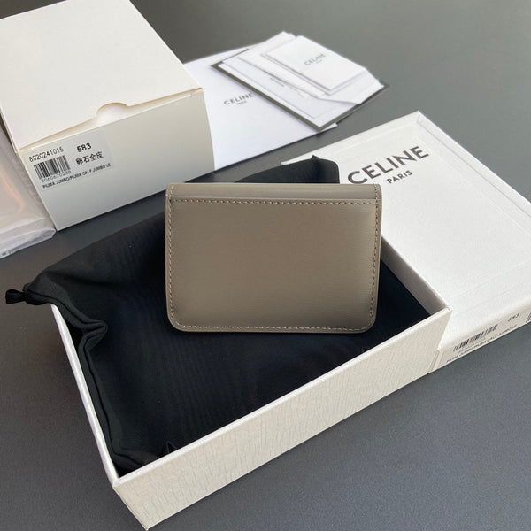 TRIOMPHE 10i583 Flap Card Holder Modern Taupe Shiny Cowhide