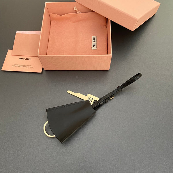 Leather Bag Charm With Key Black Calfskin 240335