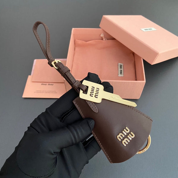 Leather Bag Charm With Key Chocolate Calfskin 240337