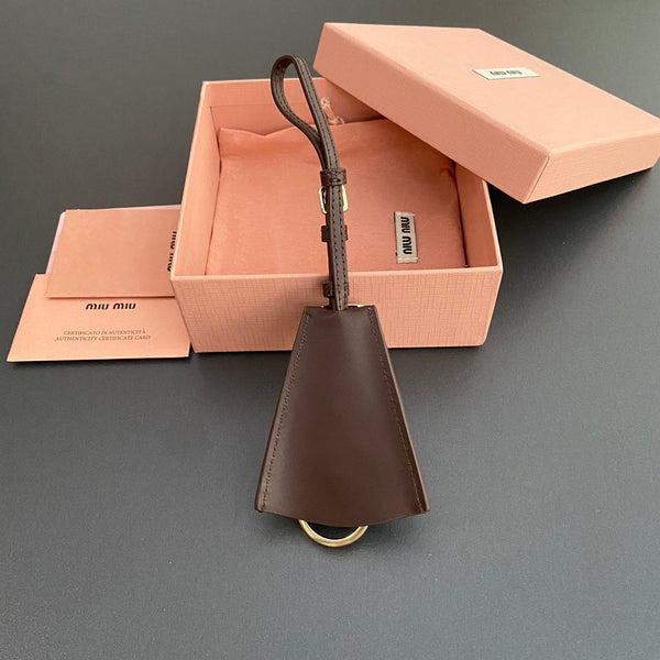 Leather Bag Charm With Key Chocolate Calfskin 240337