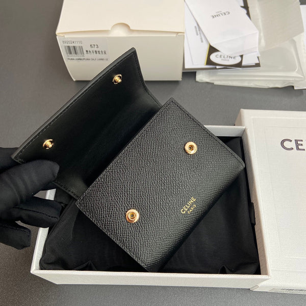 TRIOMPHE Tri-fold Wallet Black Grain Cowhide