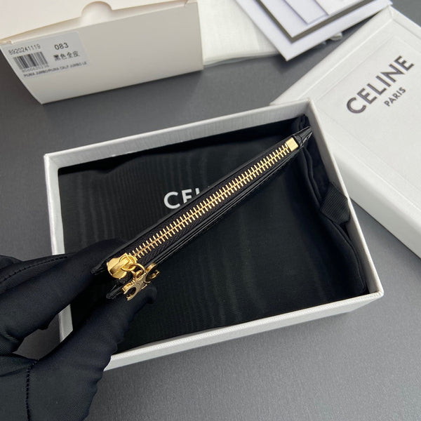 TRIOMPHE Zipped Card Holder Charms Black Leather