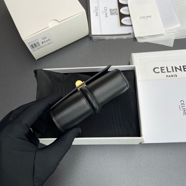 TRIOMPHE 16 Small Trifold Wallet Black Cowhide Leather