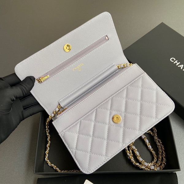 CC Woc 20cm Light Blue Grained Calfskin Gold Hardware